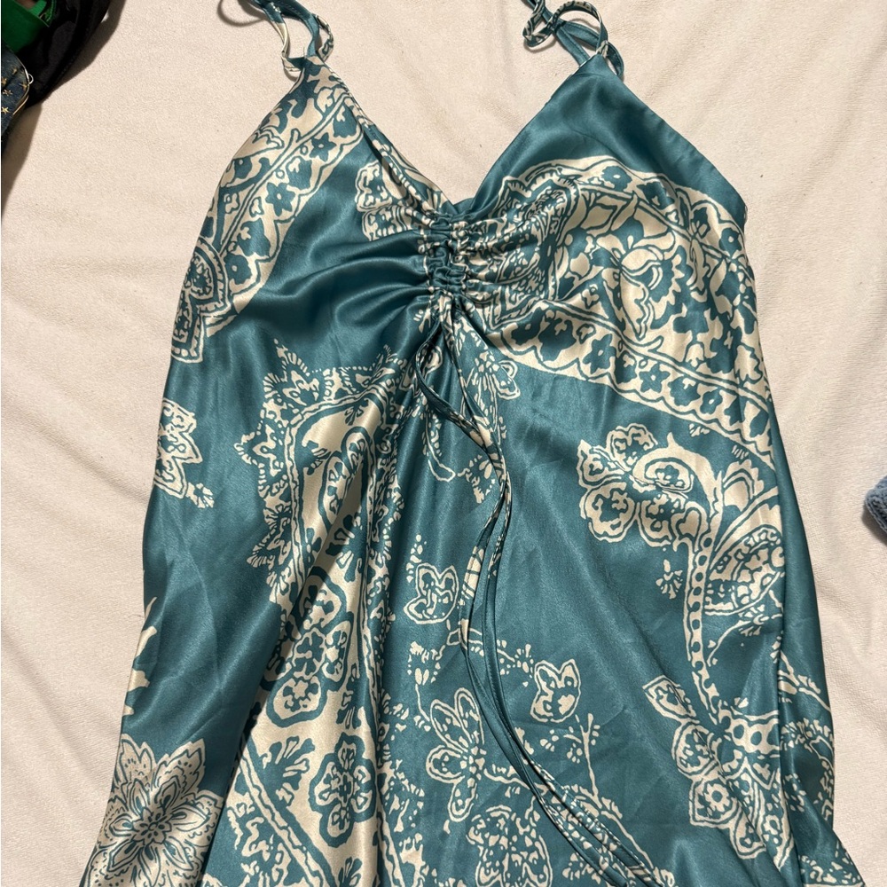 SHEIN Teal and Cream Mini Dress